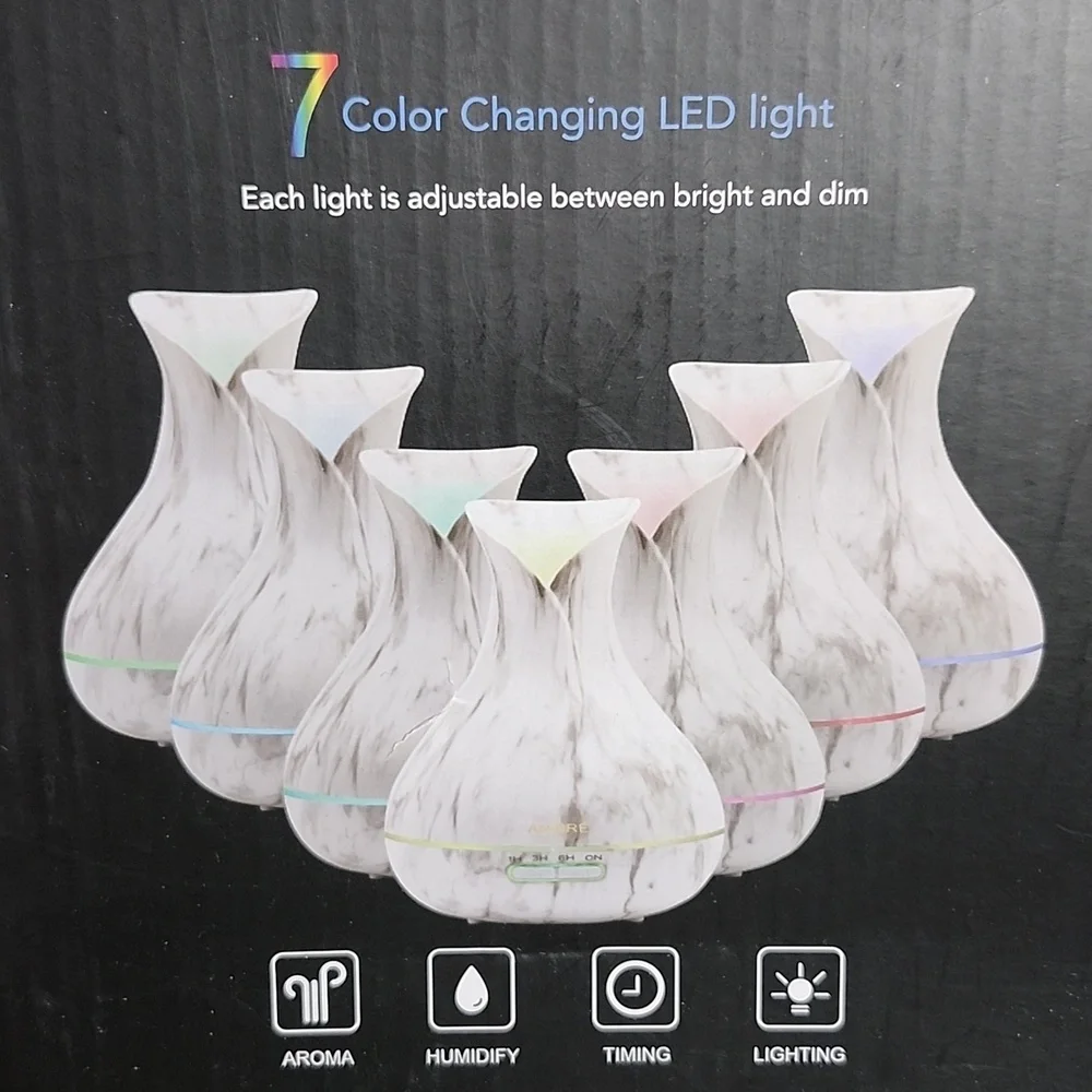 👉*NWT* WHITE MARBLE ULTRASONIC 300ML AROMA DIFFUSER ~7 COLORS LED LIGHT ~NIB